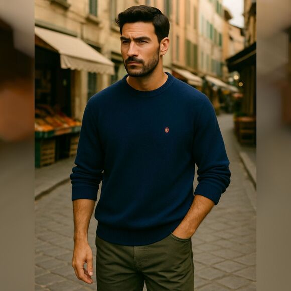 Vtg Chaps Ralph Lauren Sweater XXL Blue Herringbone Knit CRL Crest Hand Framed - Picture 1 of 8